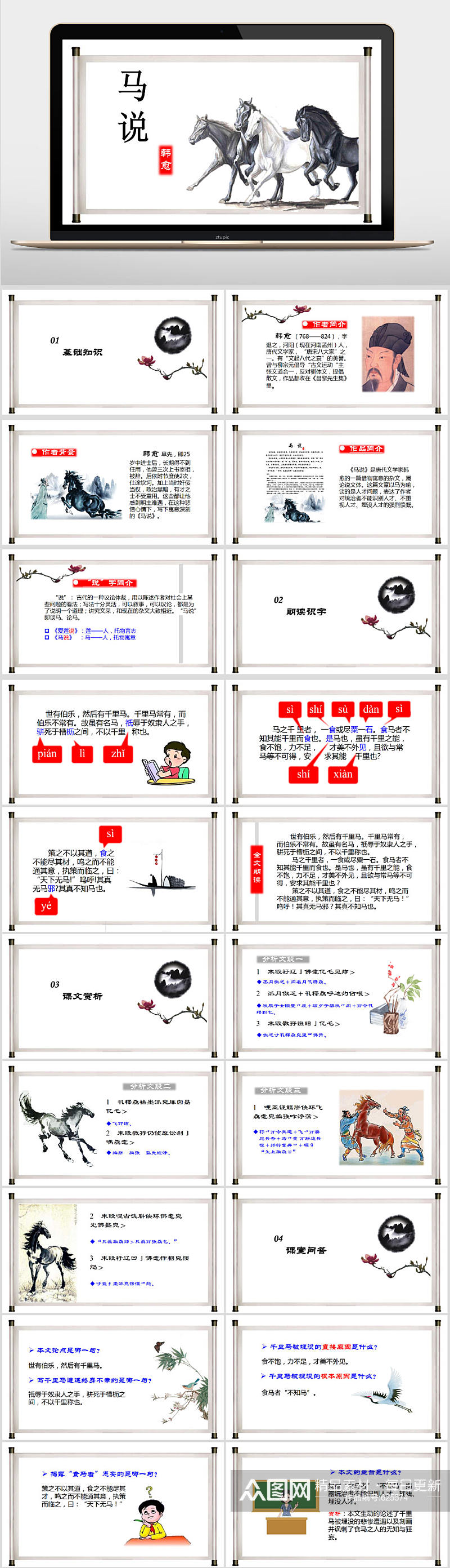 中国风八年级语文公开课马说PPT模板素材