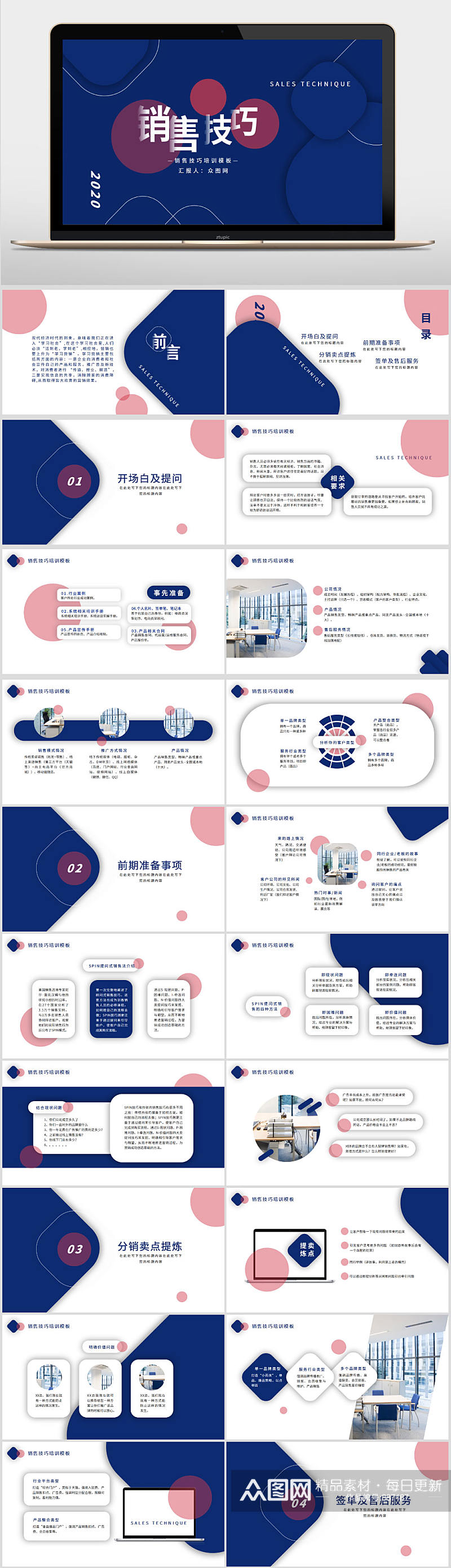 创意蓝色立体商务风销售技巧培训PPT模板素材