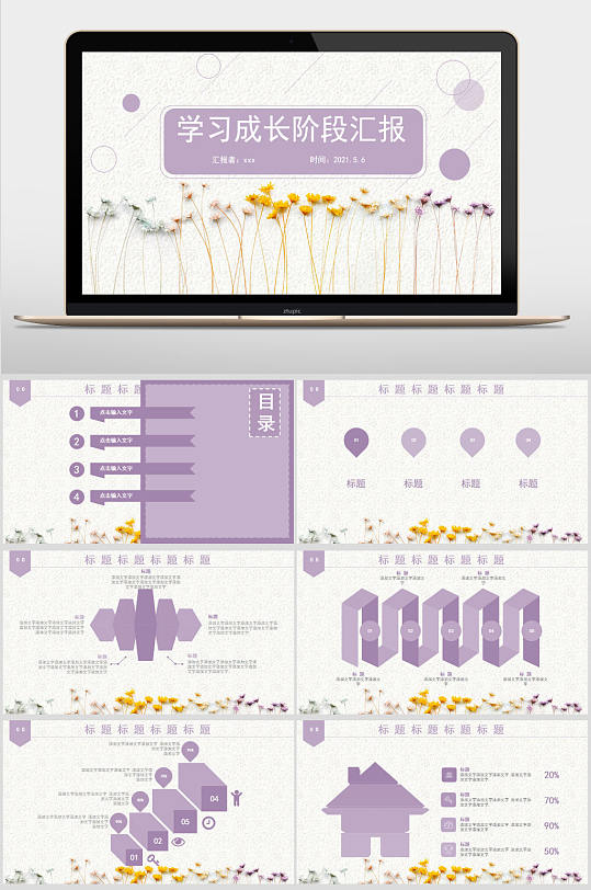 紫色淡雅学习成长阶段汇报PPT模板