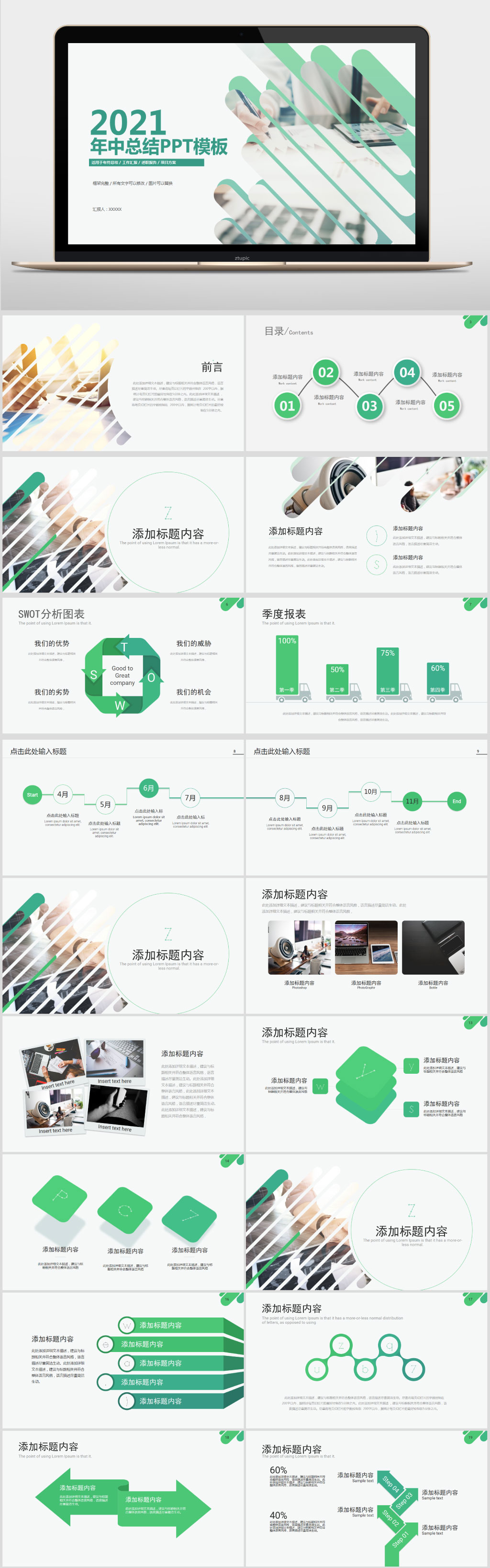 绿色商务工作汇报PPT模板素材