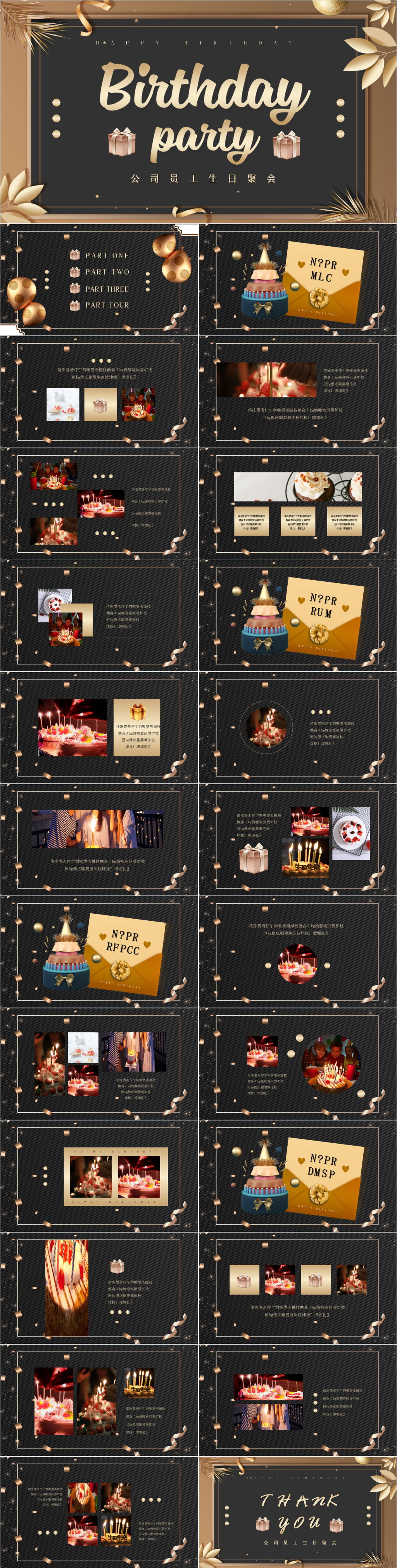 金色高端员工生日派对PPT模板素材