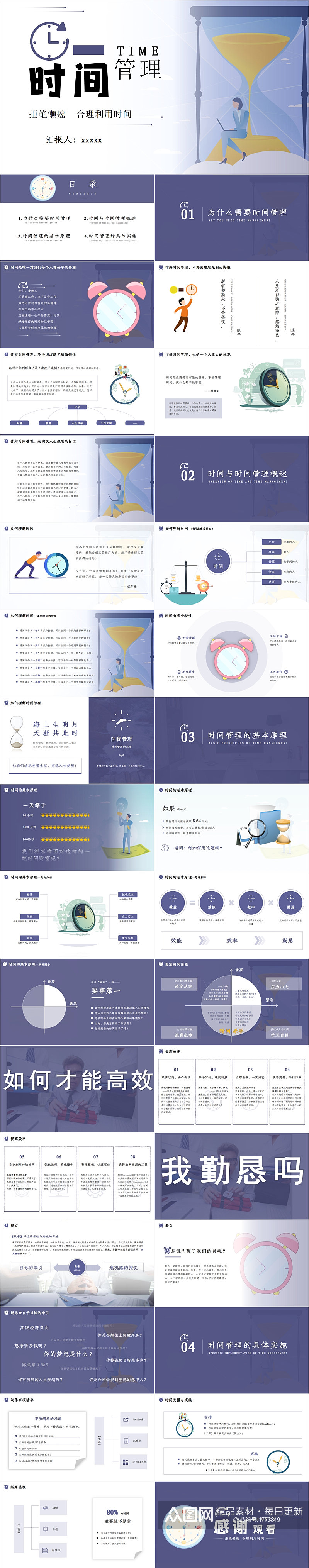 紫色简约企业时间管理培训PPT模板素材