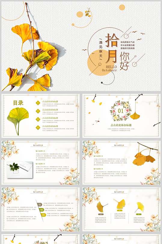 小清新十月你好计划总结PPT模板