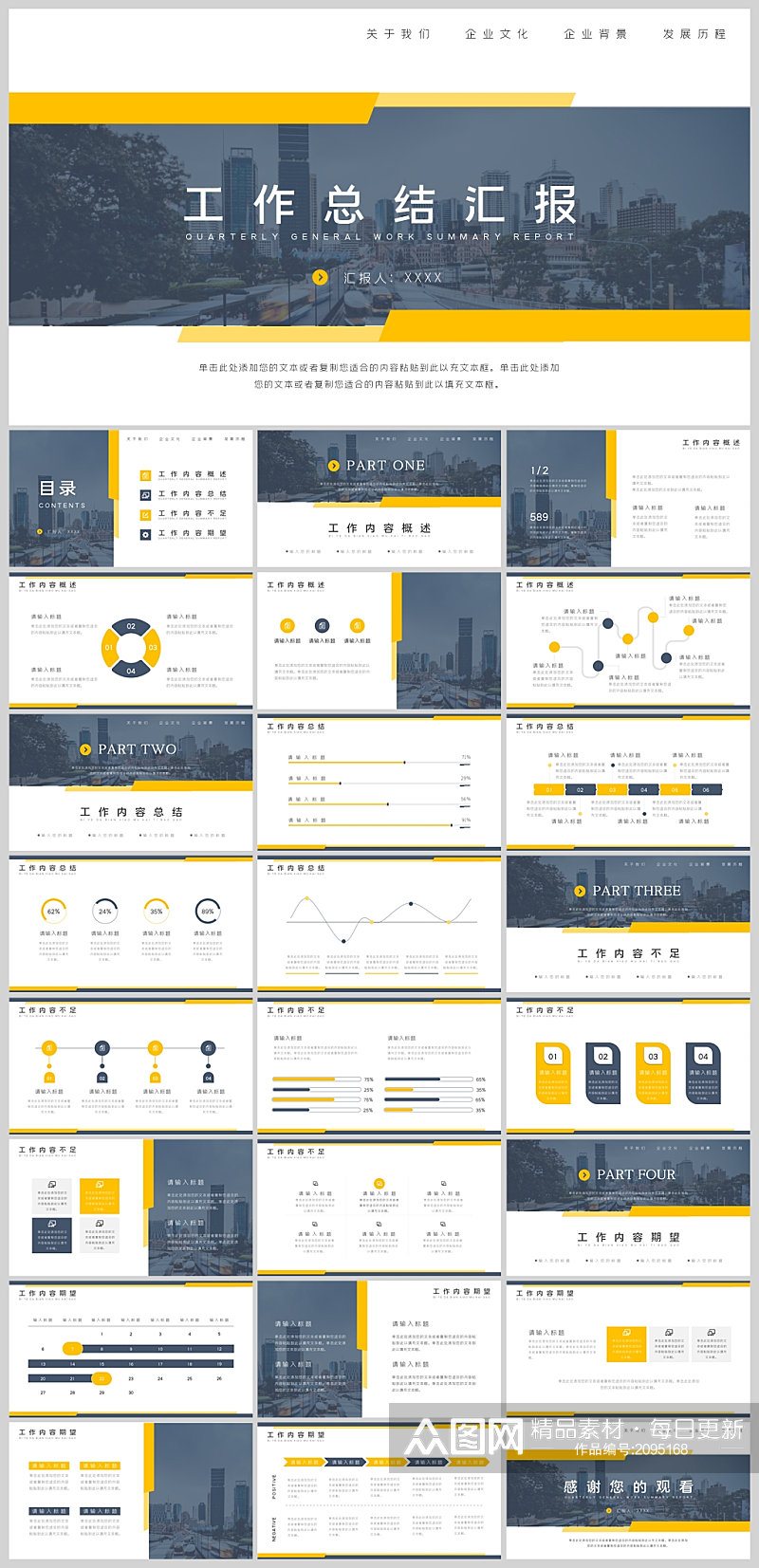 黄色简约商务风工作总结汇报PPT模板素材