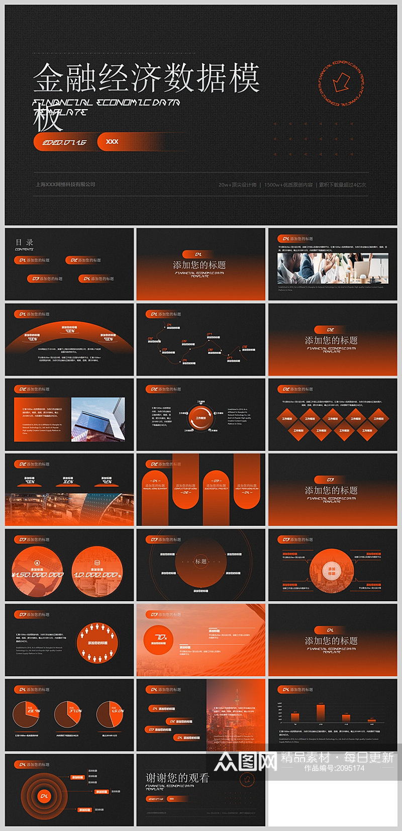 橙色科技风金融经济数据工作汇报ppt模板素材