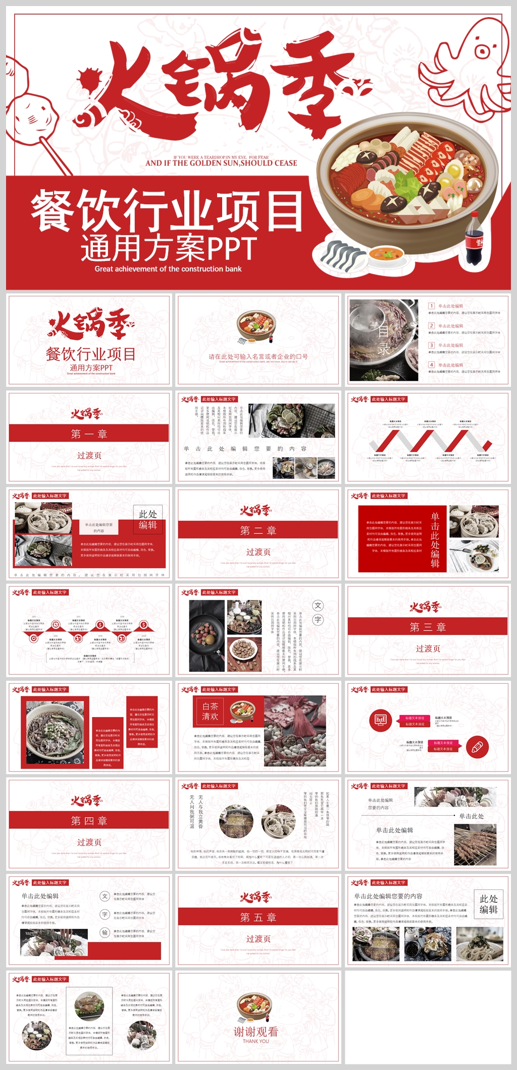 红色大气简洁餐饮行业项目PPT模板素材