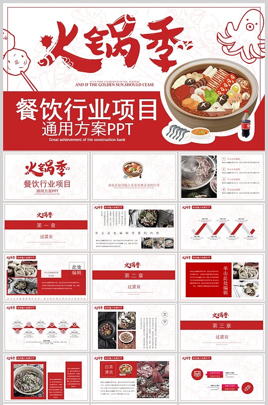 红色大气简洁餐饮行业项目PPT模板