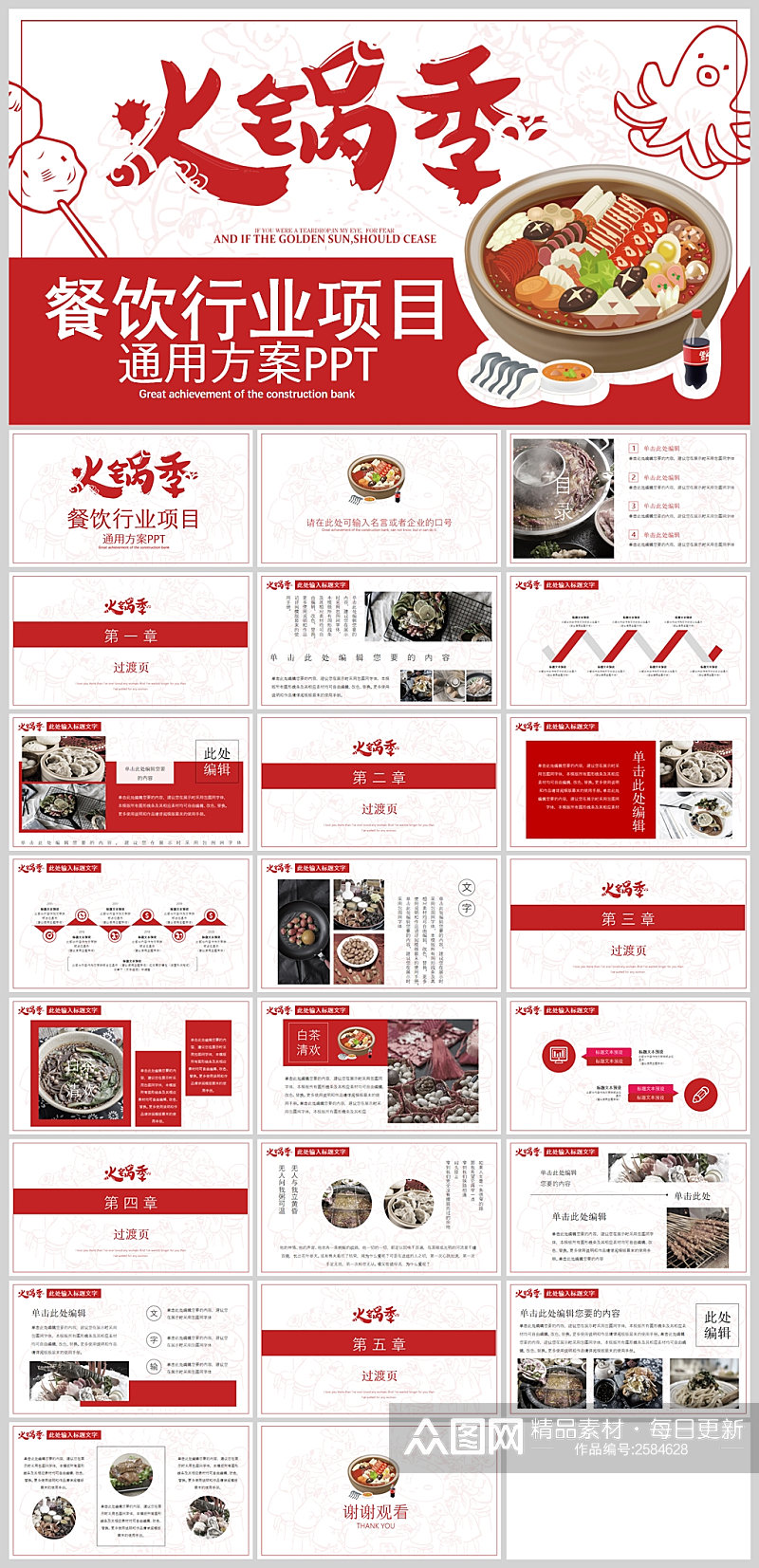 红色大气简洁餐饮行业项目PPT模板素材