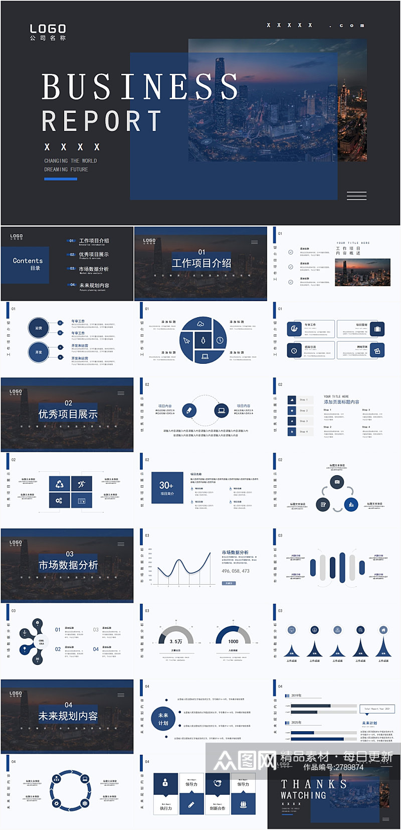 高端简约风蓝色商务汇报PPT模板素材