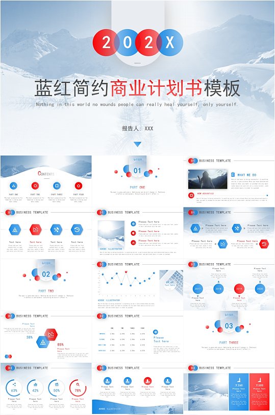红蓝经典配色商业计划书PPT模板
