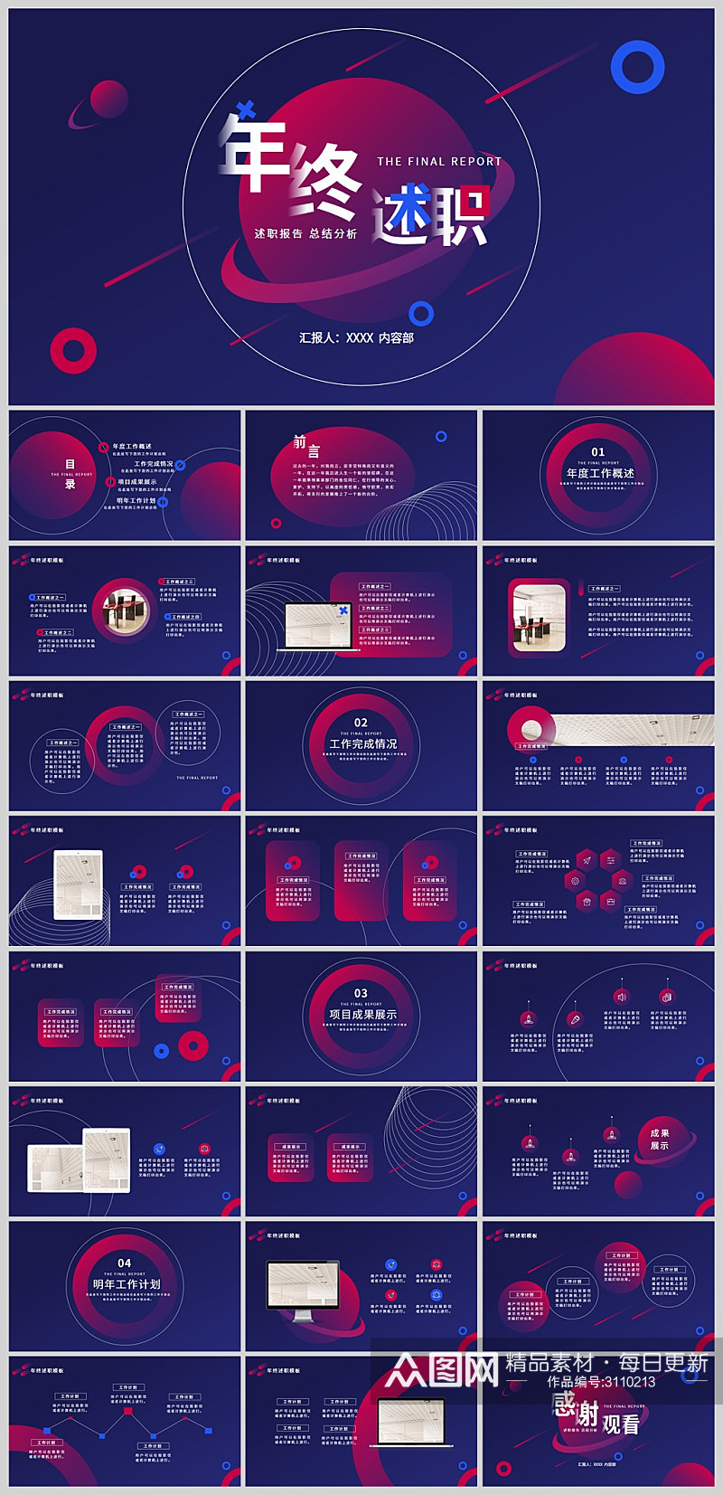 创意星球深色背景商务风年终述职PPT模板素材