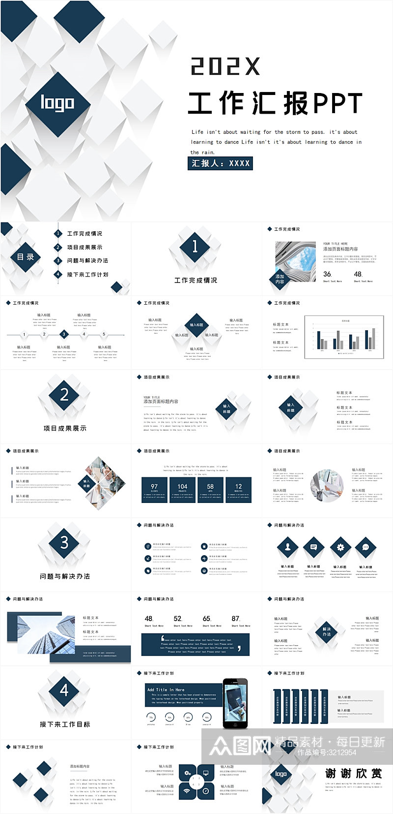 蓝色商务简约工作汇报PPT模板素材