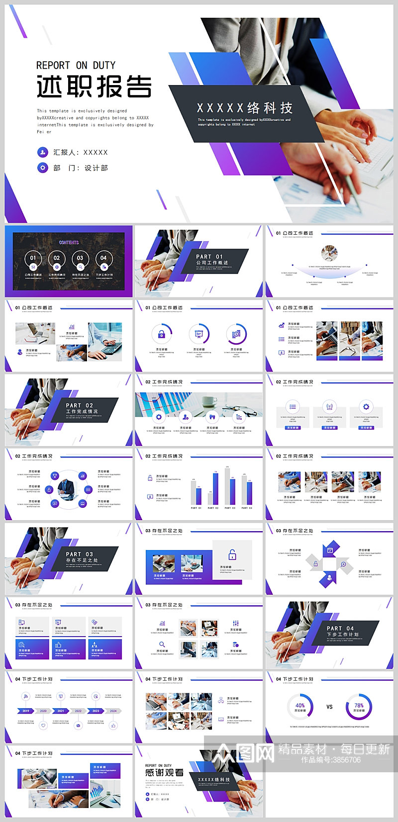 蓝紫渐变岗位述职报告PPT模板素材