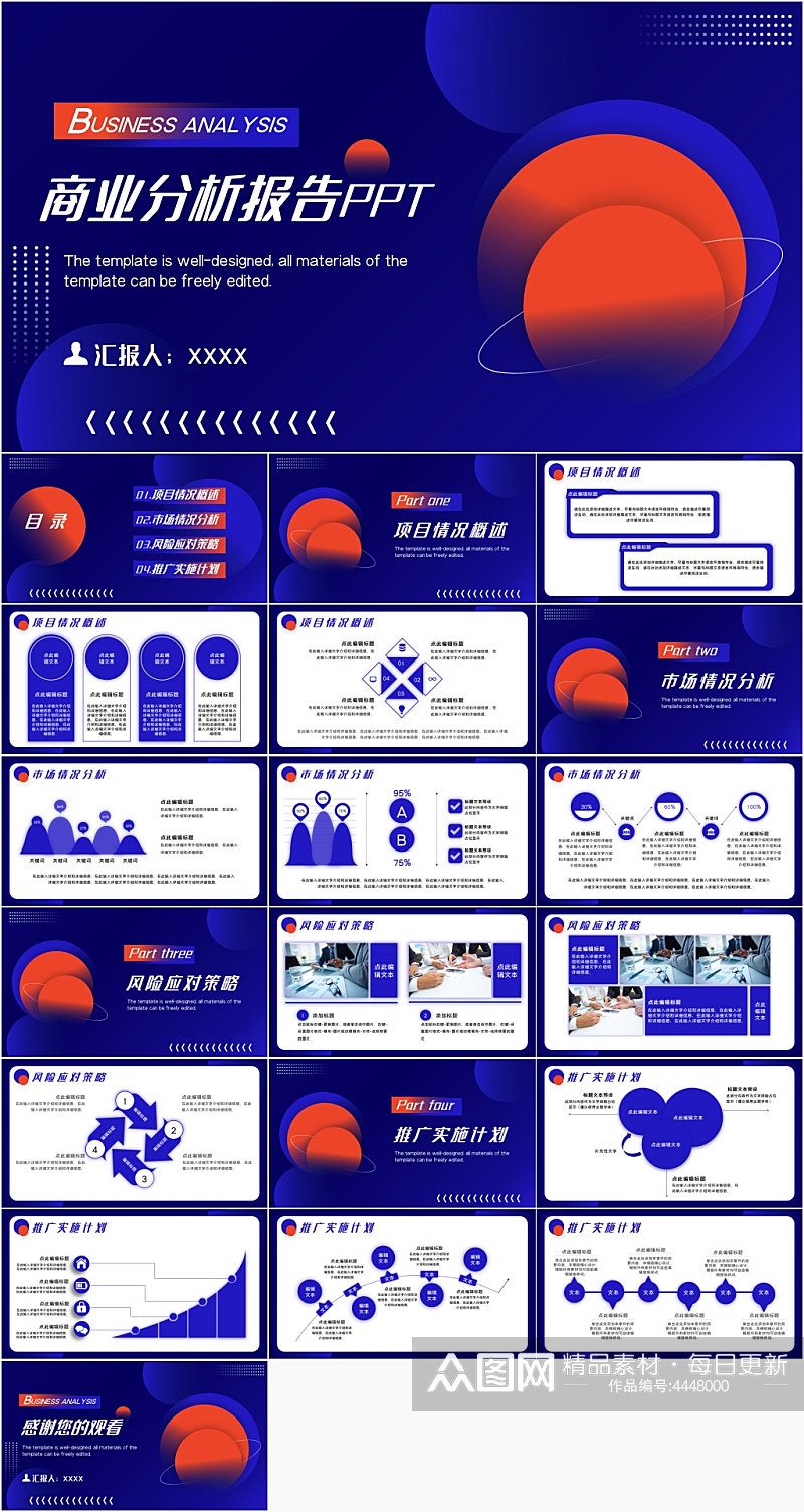 蓝色商务风竞品商业分析报告PPT模板素材
