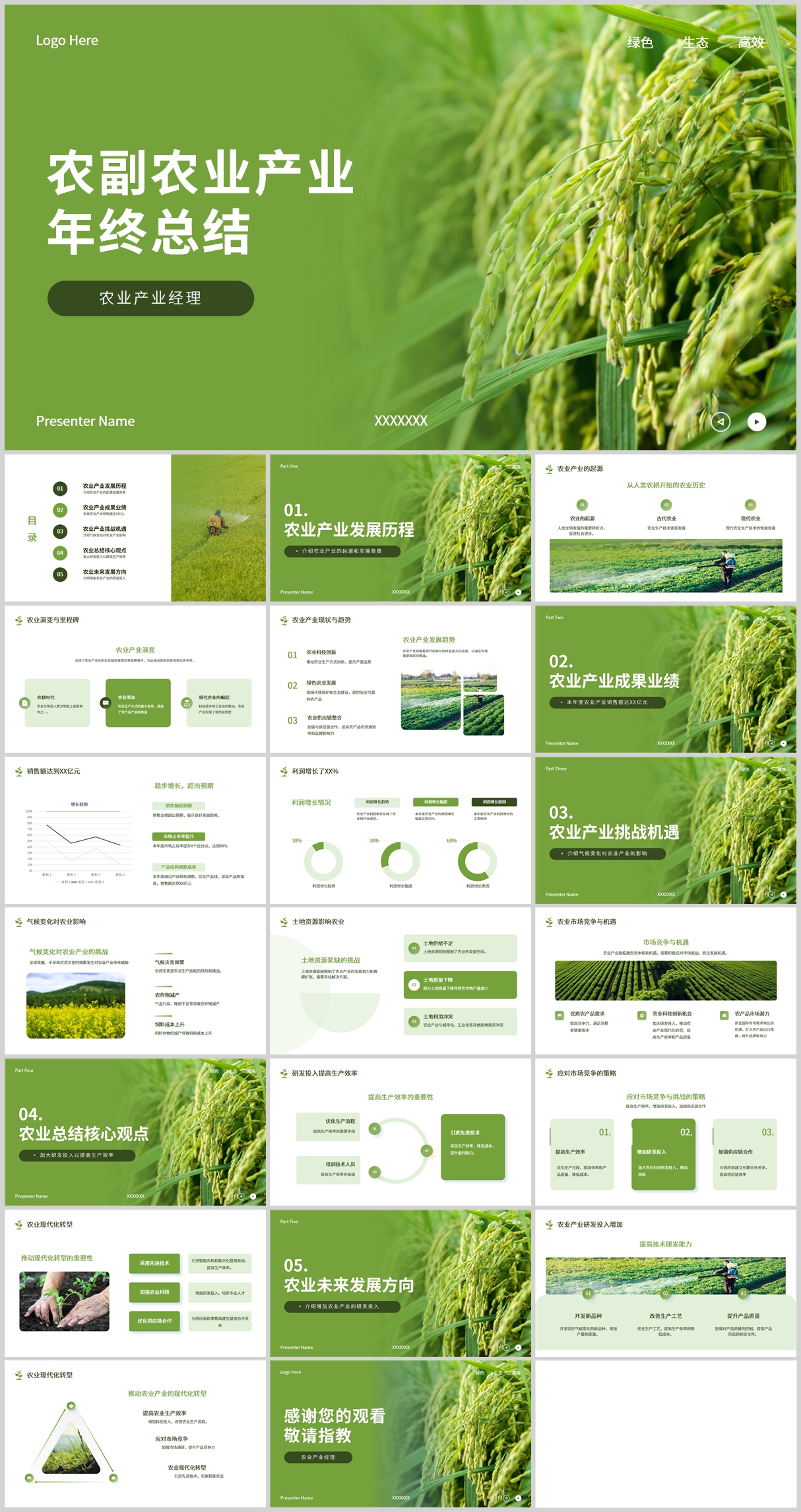 绿色农业产业年终总结PPT模板素材
