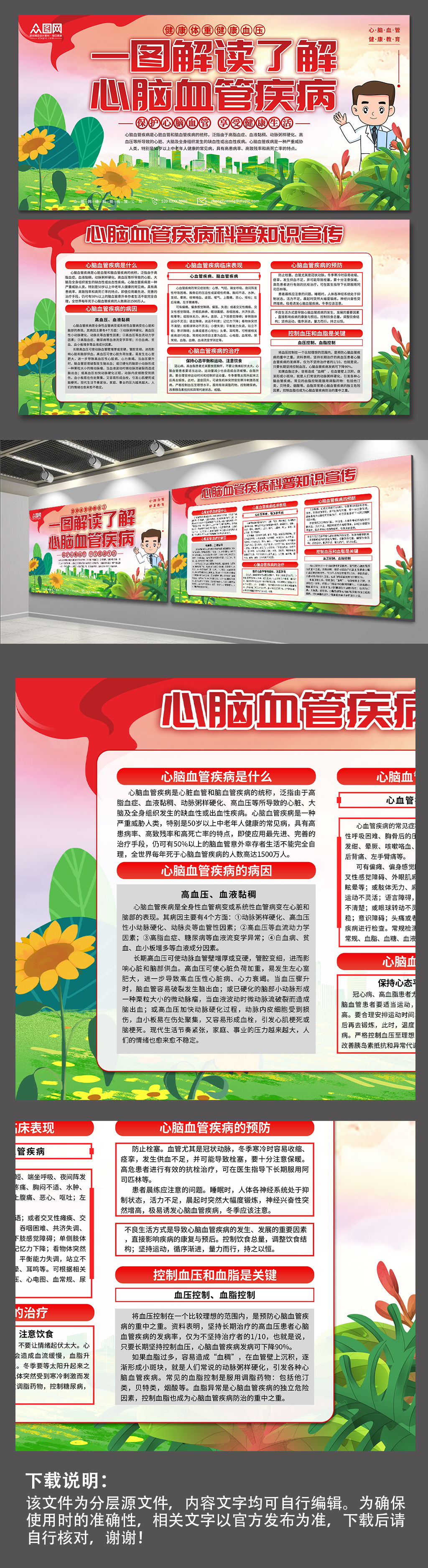 大气预防心脑血管疾病宣传展板素材
