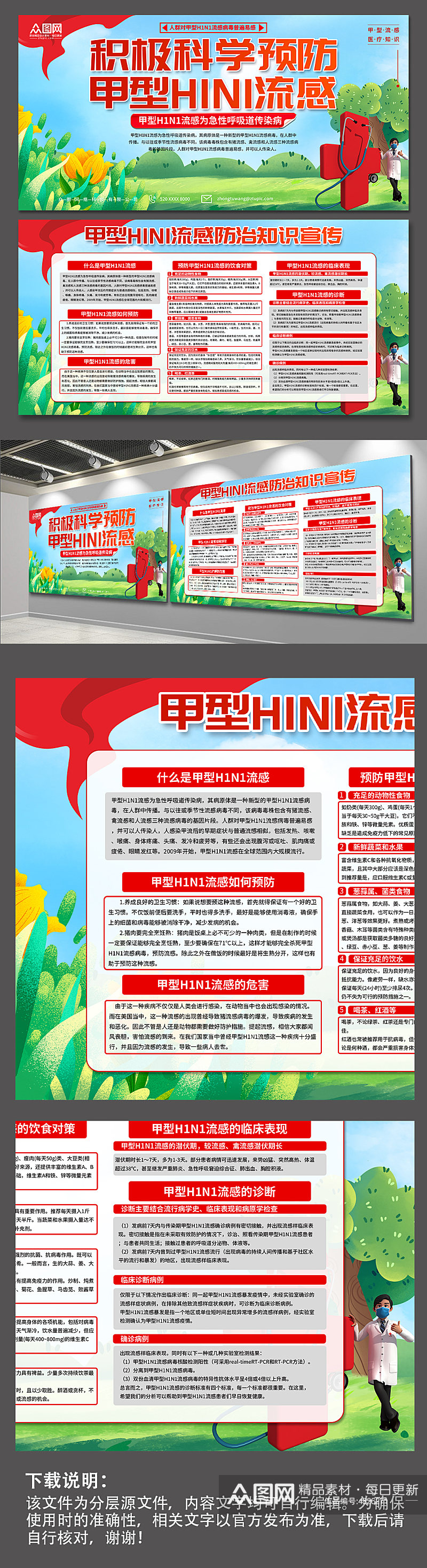 学习甲流甲型H1N1流感防治知识展板素材