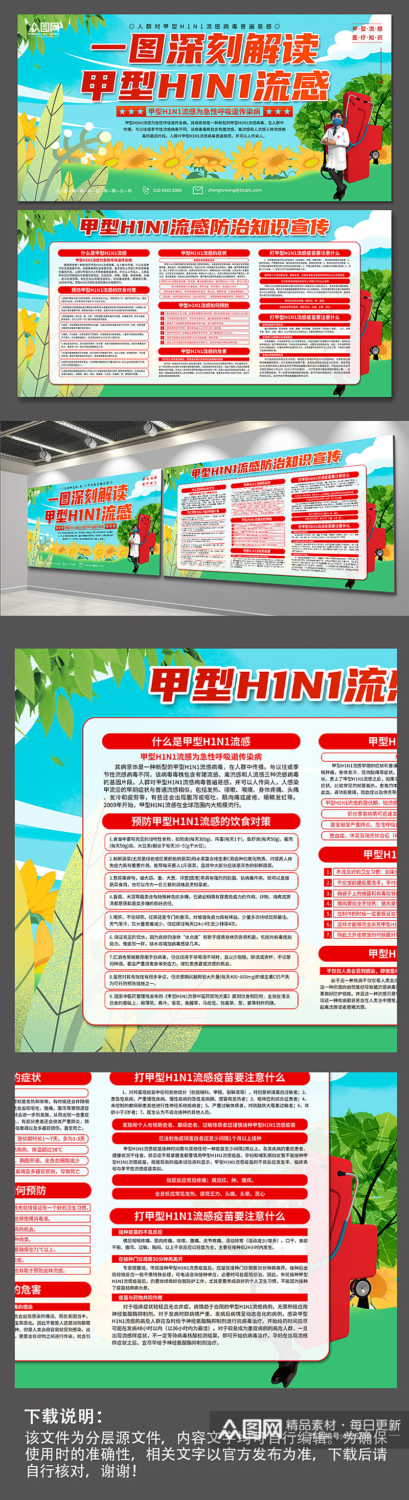解读甲流甲型H1N1流感防治知识展板海报素材