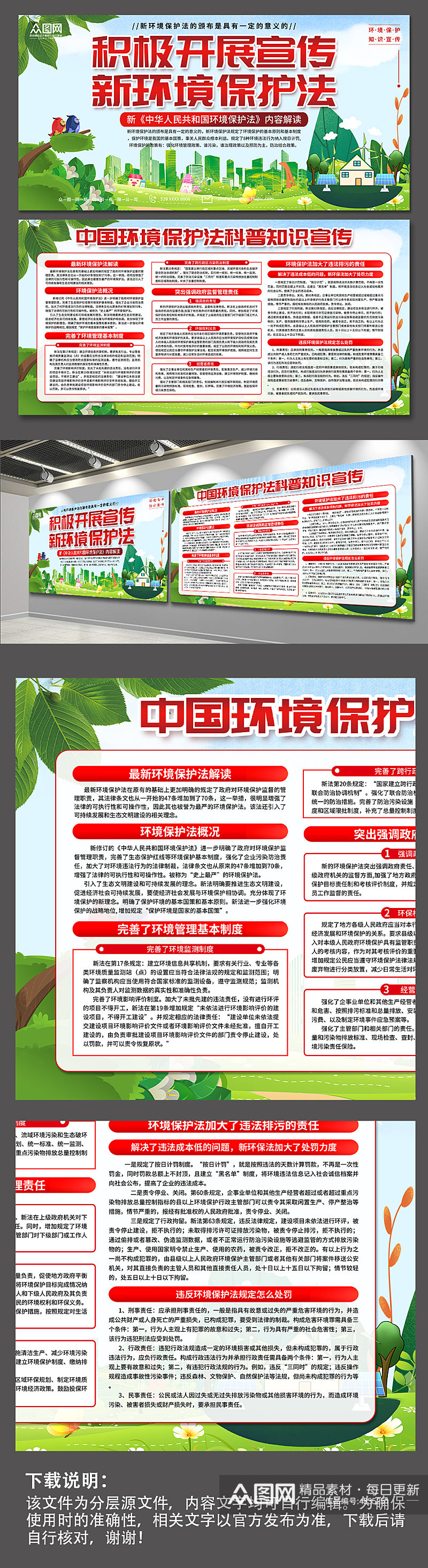 清新中国环境保护法知识宣传展板素材