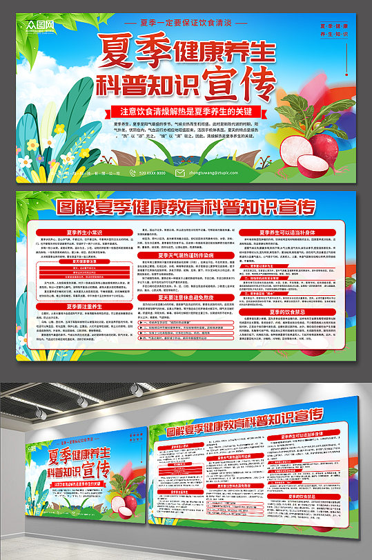藍色夏季健康養(yǎng)生教育科普知識宣傳展板