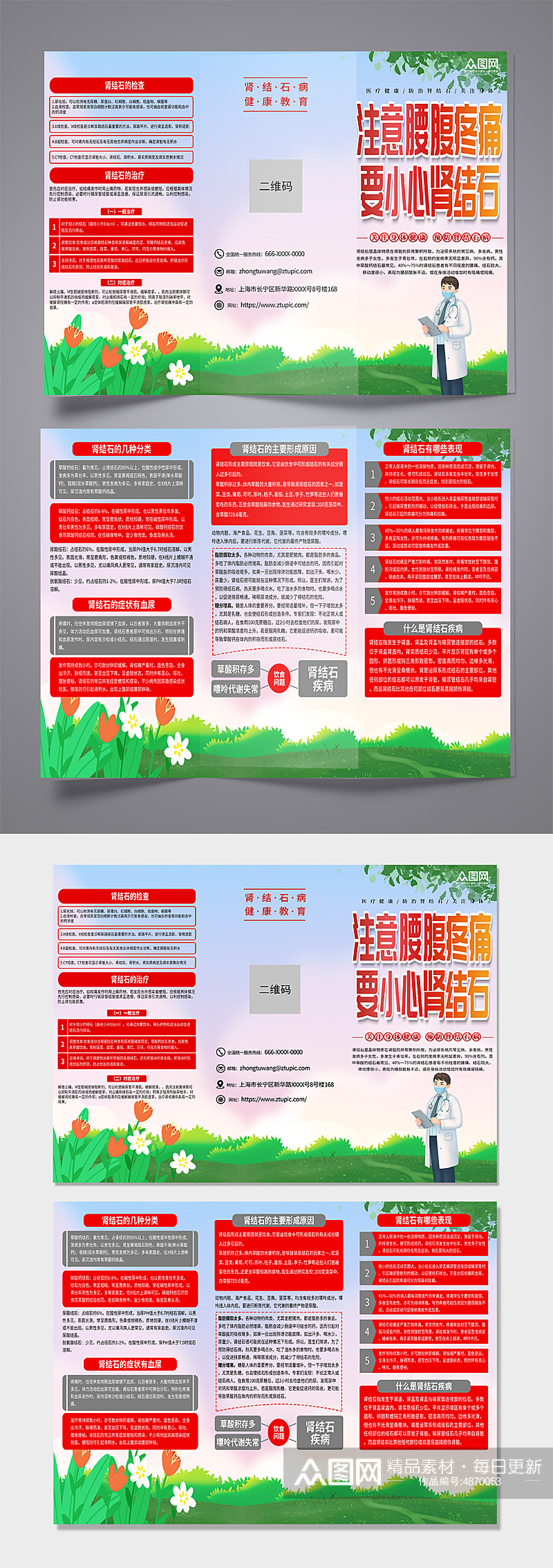 肾结石健康教育知识医疗宣传三折页素材