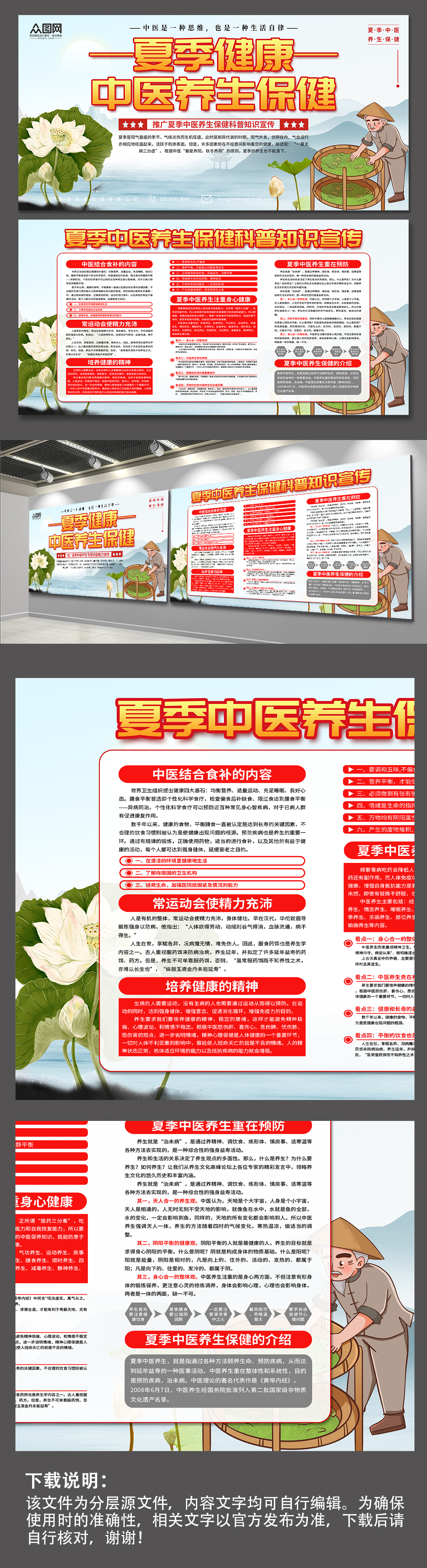 清新夏季中医养生保健展板素材