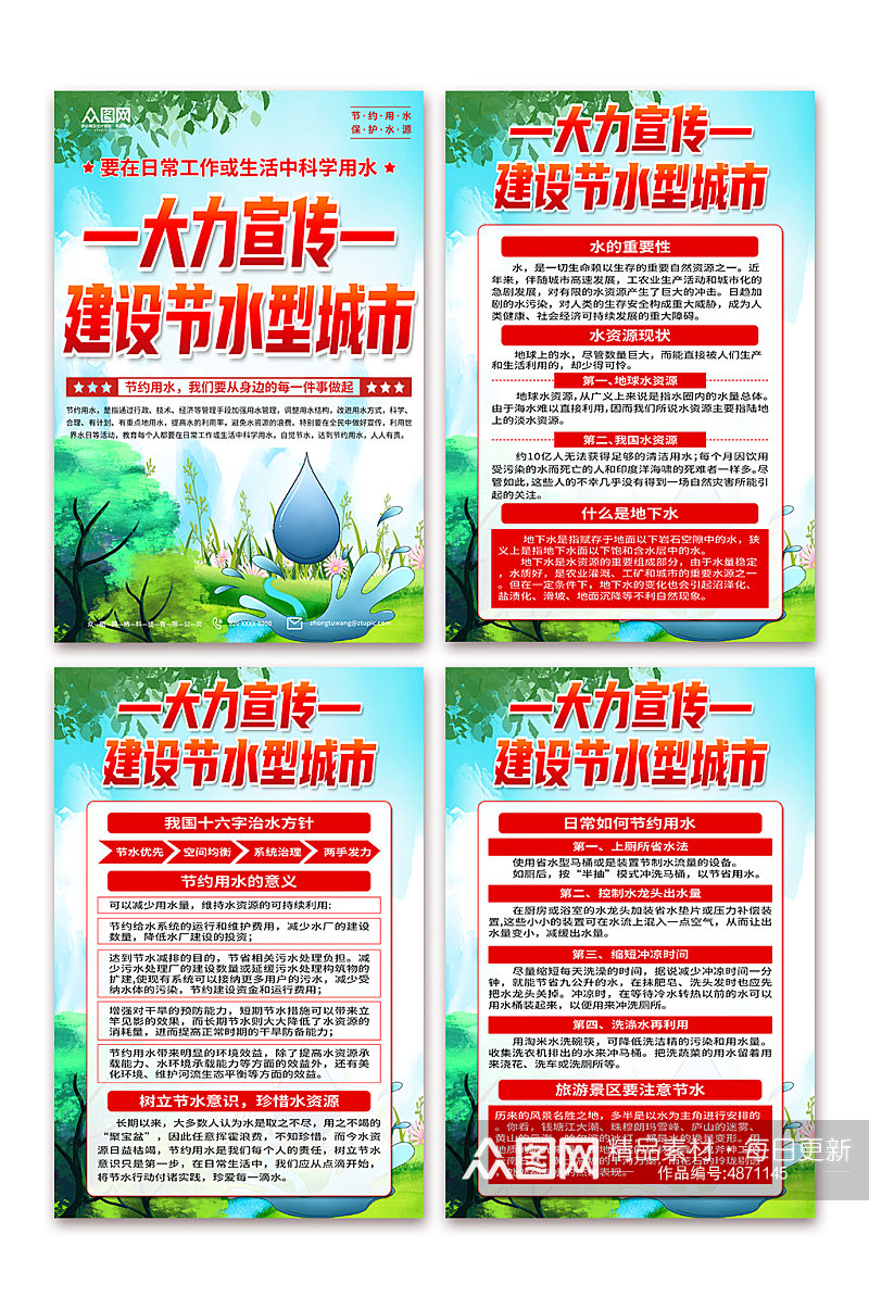 绿色节约用水保护水资源宣传海报素材