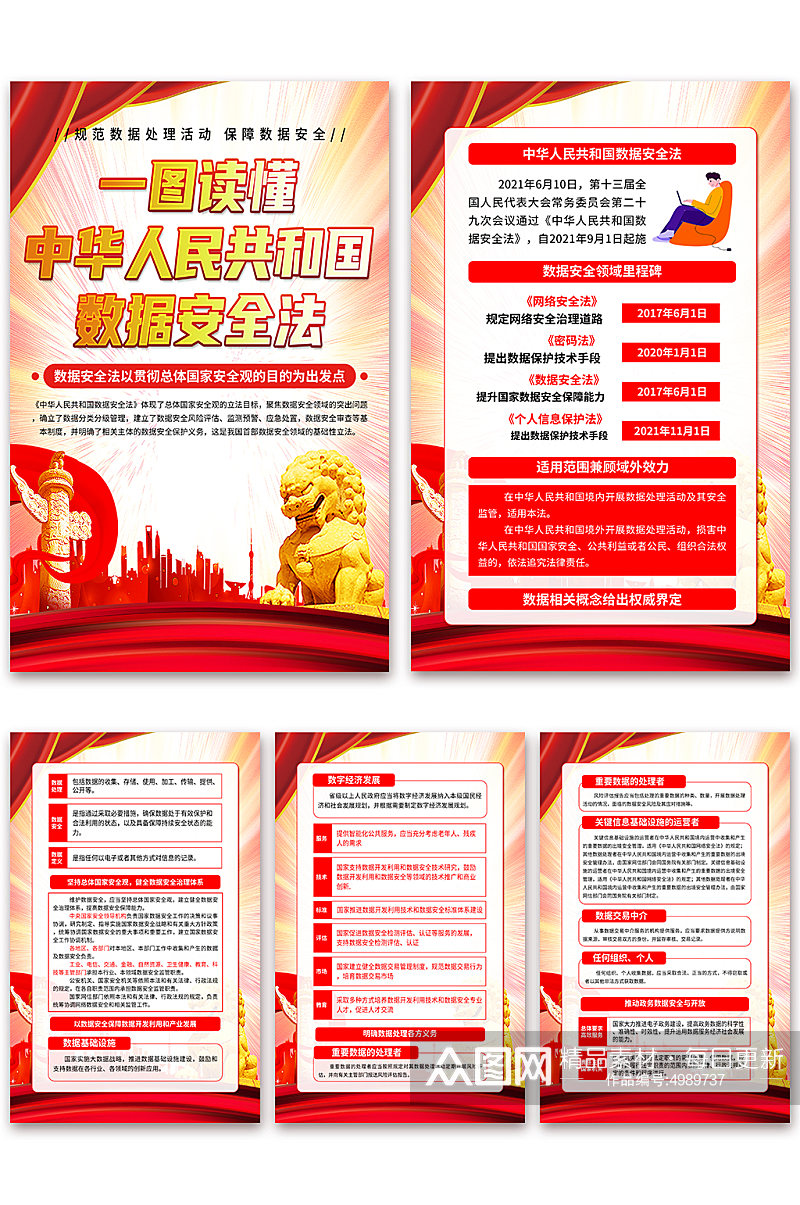 红色中华人民共和国数据安全法党建海报素材