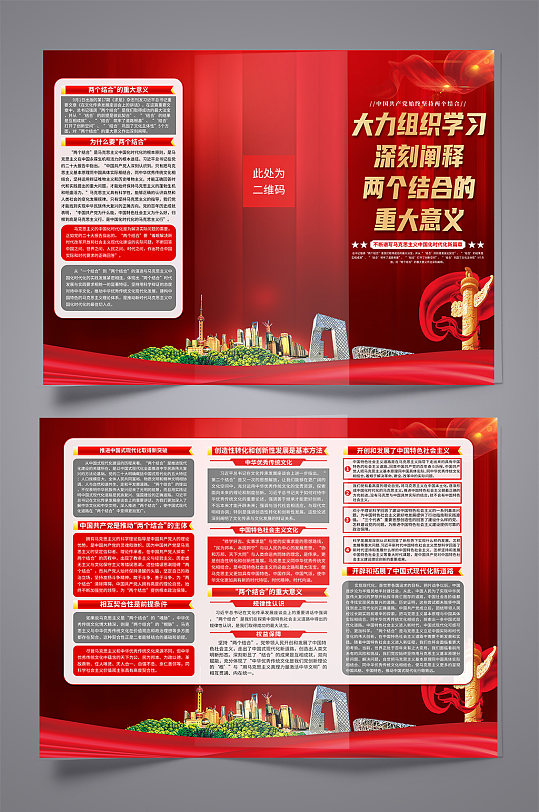 红色深刻阐释两个结合的重大意义党建折页