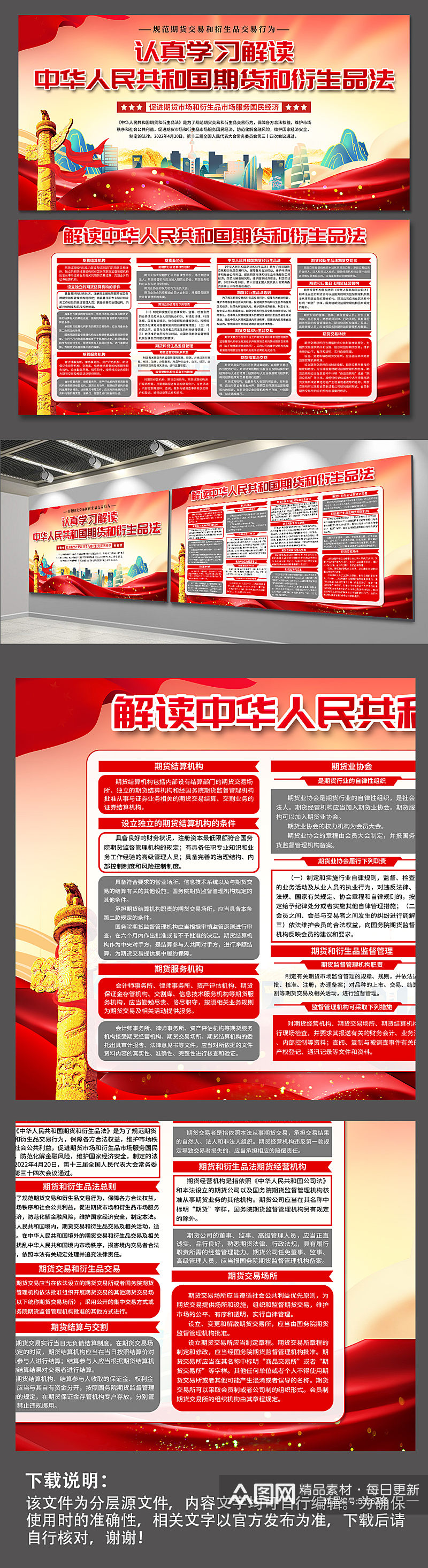红色中华人民共和国期货和衍生品法党建展板素材