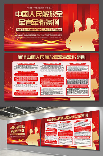 红色中国人民解放军军官军衔条例党建展板