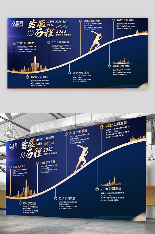 蓝色企业公司发展历程展板