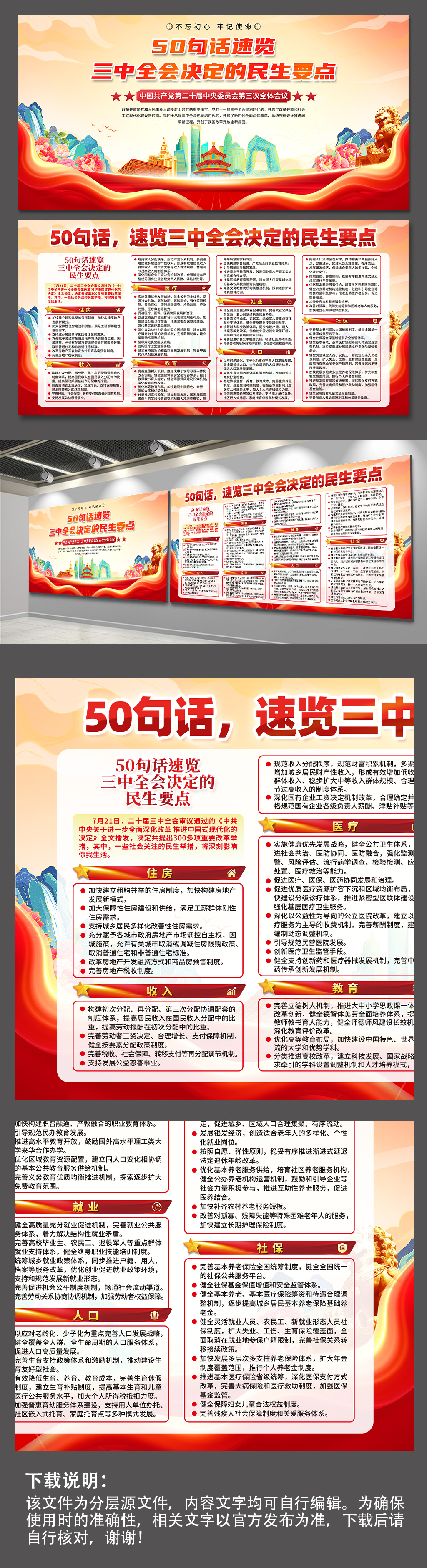 五十句話速覽二十屆三中全會(huì)民生要點(diǎn)展板素材