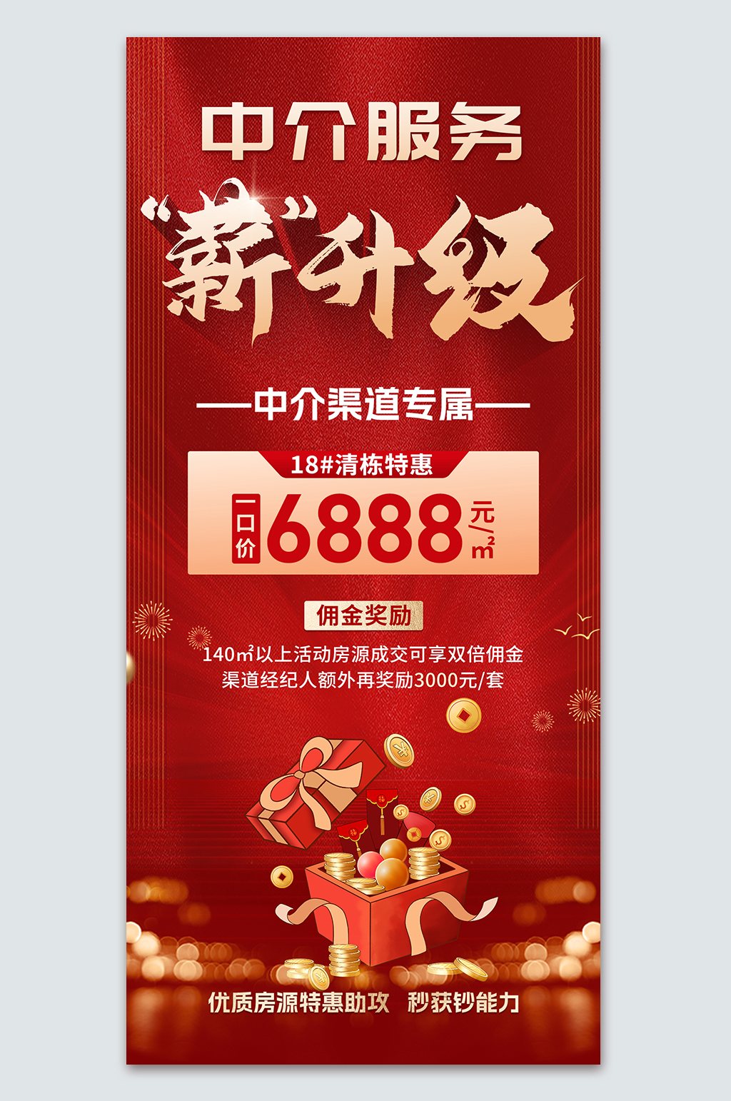 红色房地产中介服务介绍宣传海报素材