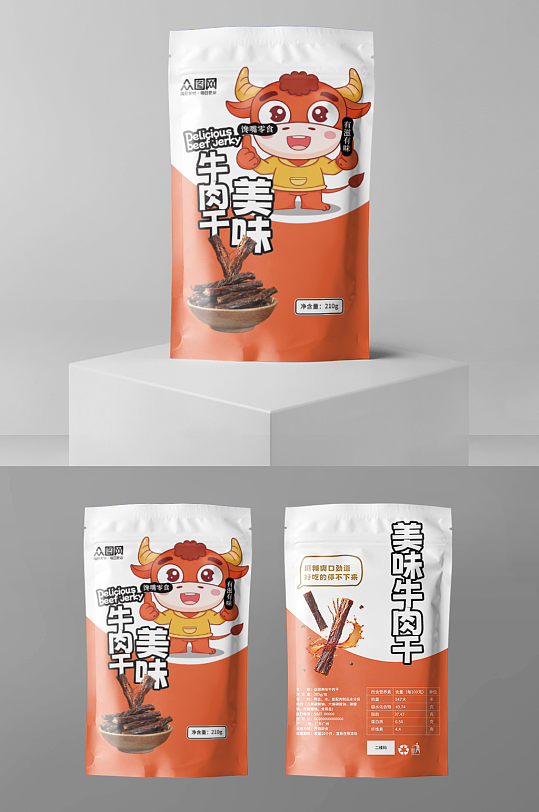 美味牛肉干零食包装袋包装礼盒设计-众图网