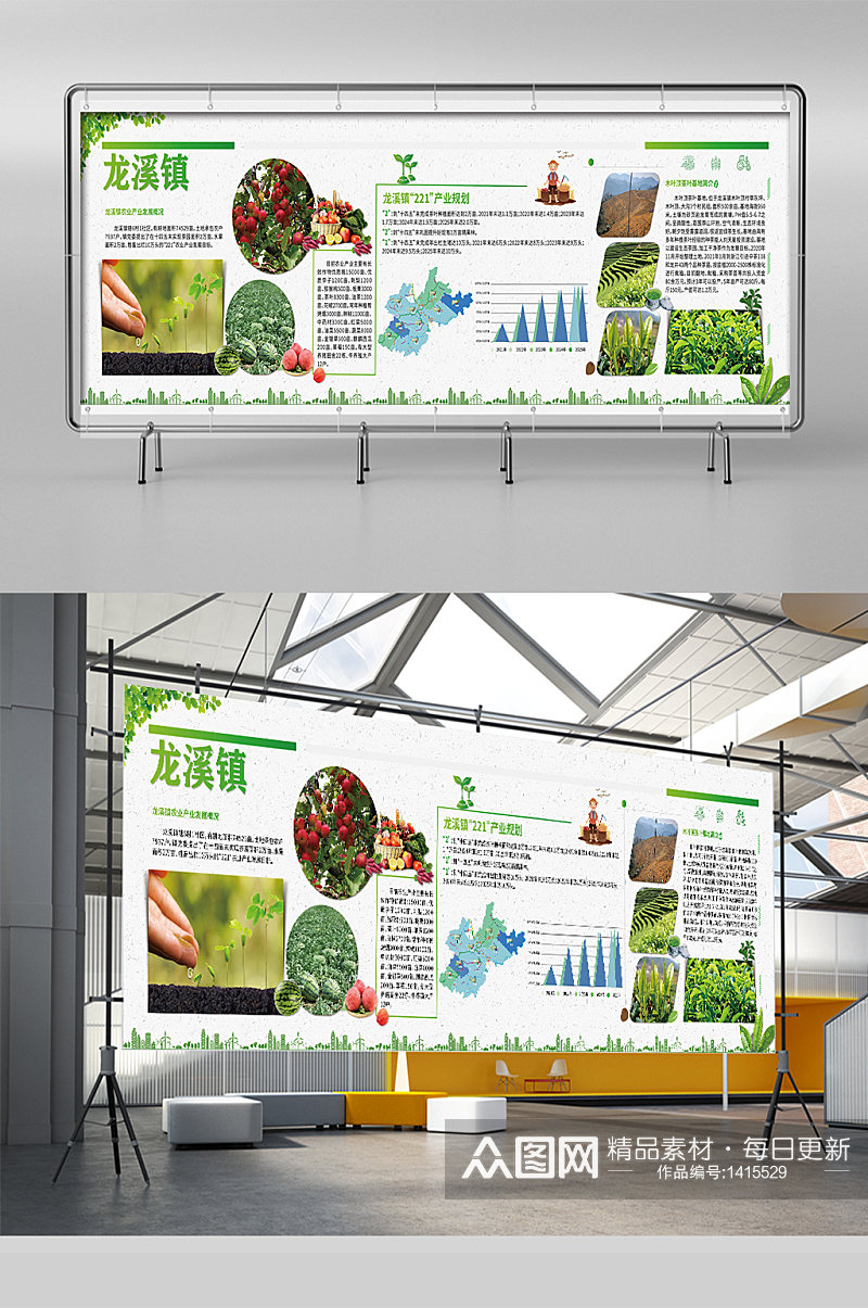 绿色简约风乡镇介绍产值介绍茶叶种植展板素材