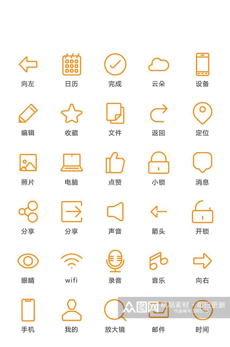 橙色手机网络电商精致图标素材