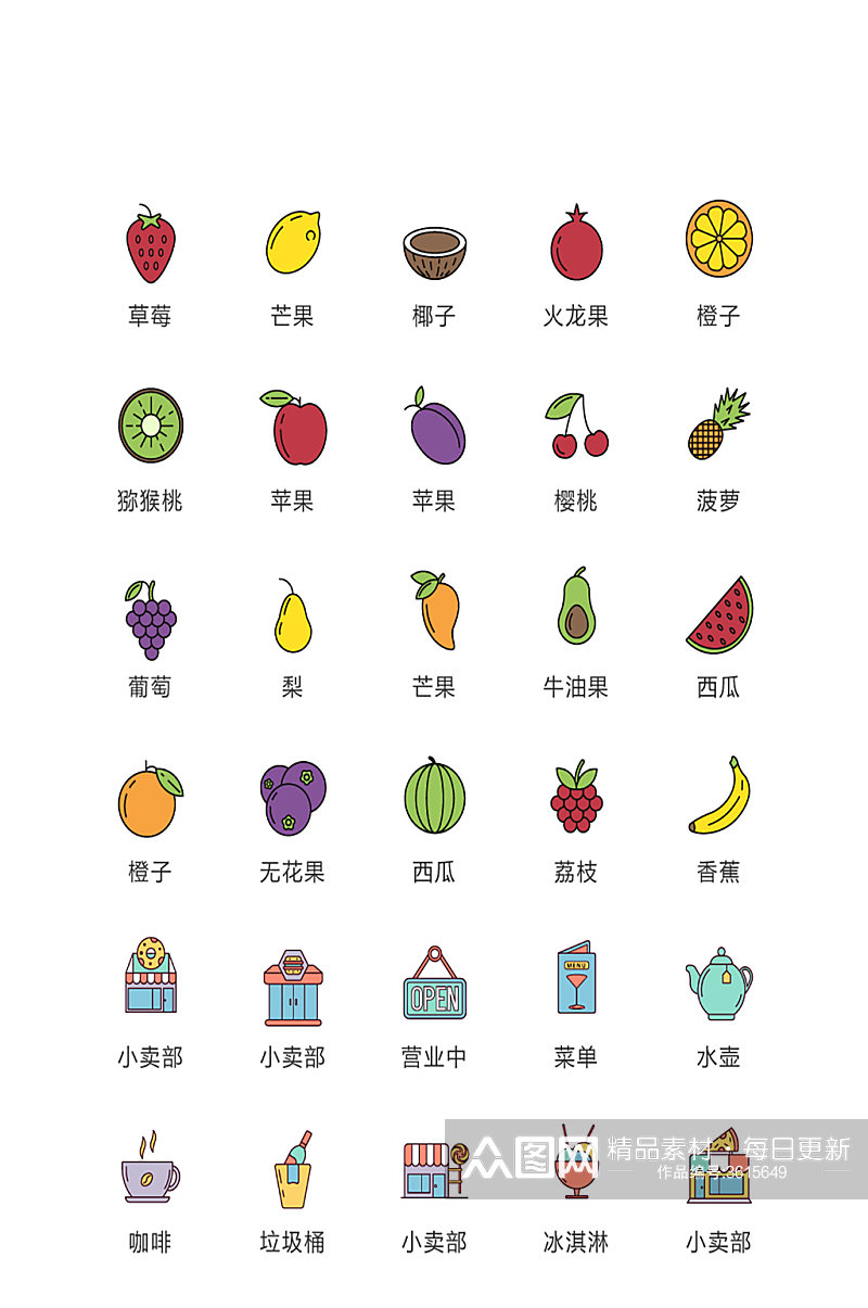 多色食物水果类手机常用矢量icon素材