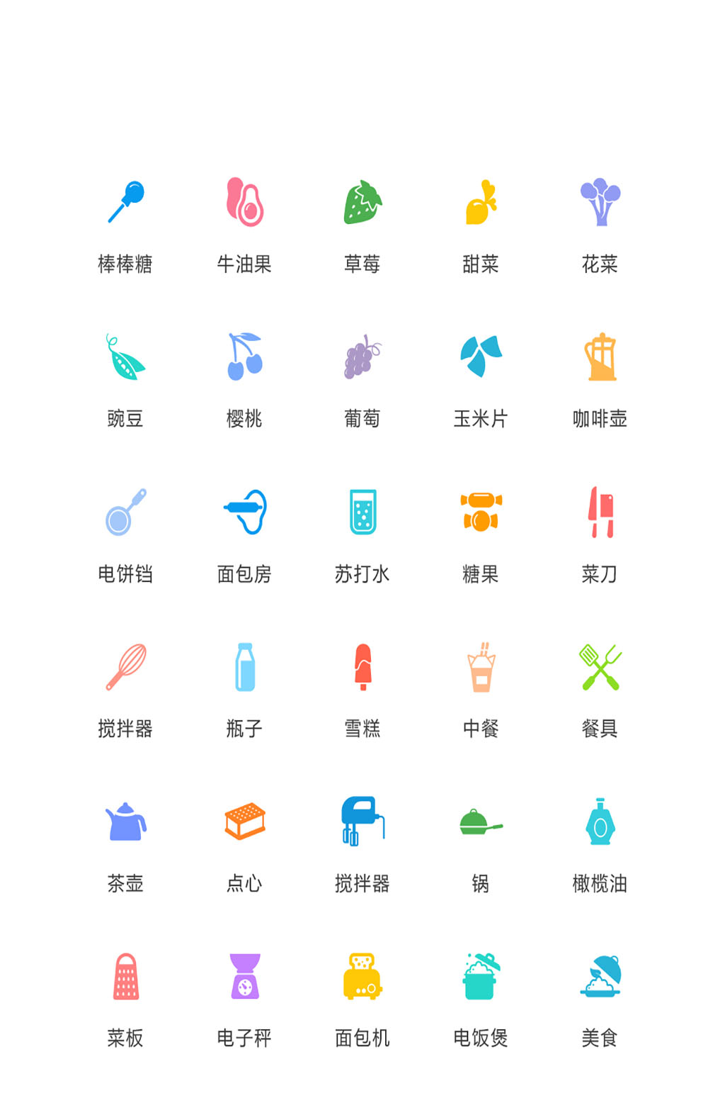 彩色食物水果厨房用品矢量icon图标素材