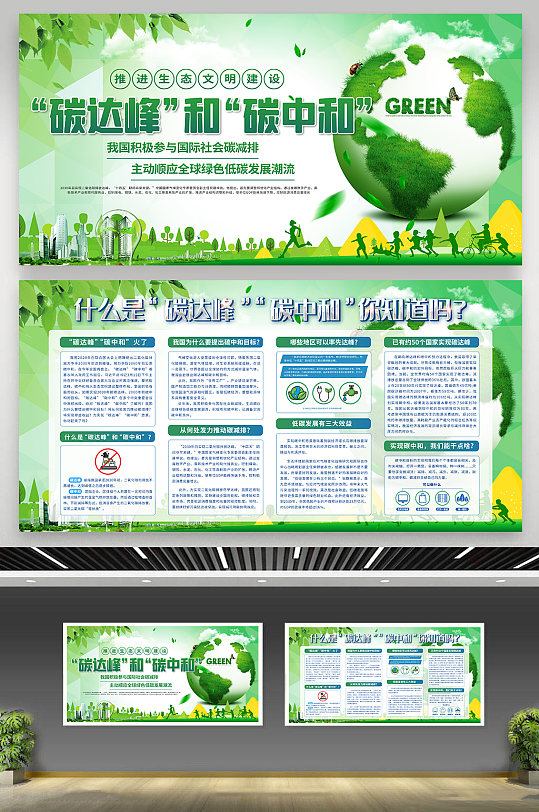 高端贯彻碳中和碳达峰展板