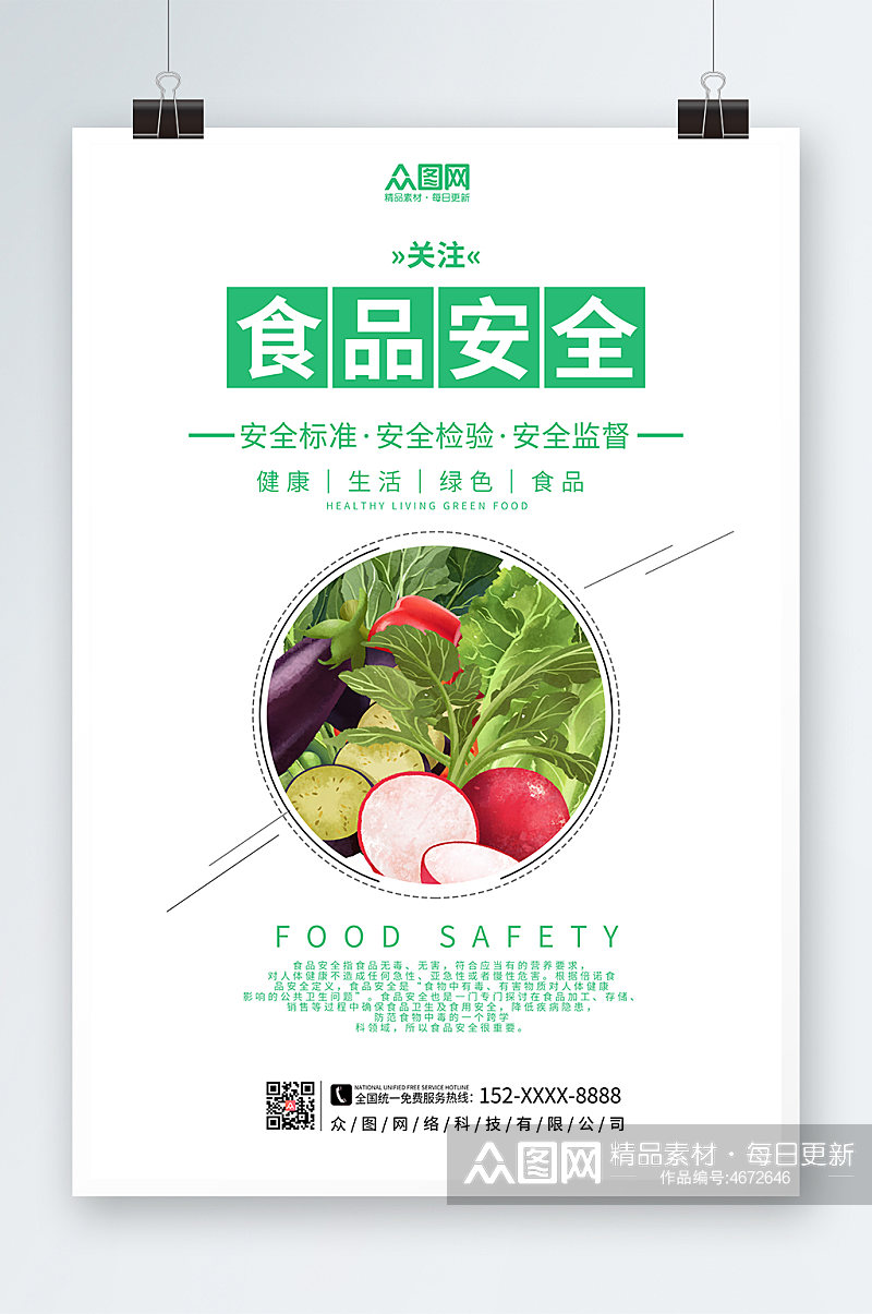 绿色简约食品安全海报素材