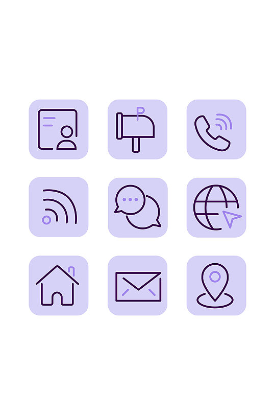 紫色简约线条矢量邮件名片通讯元素图标元素