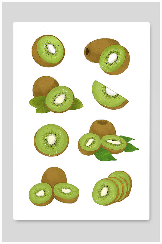 手绘清新猕猴桃冬季水果元素插画-众图网