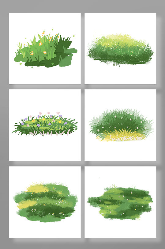 手绘绿色草丛草地植物插画元素