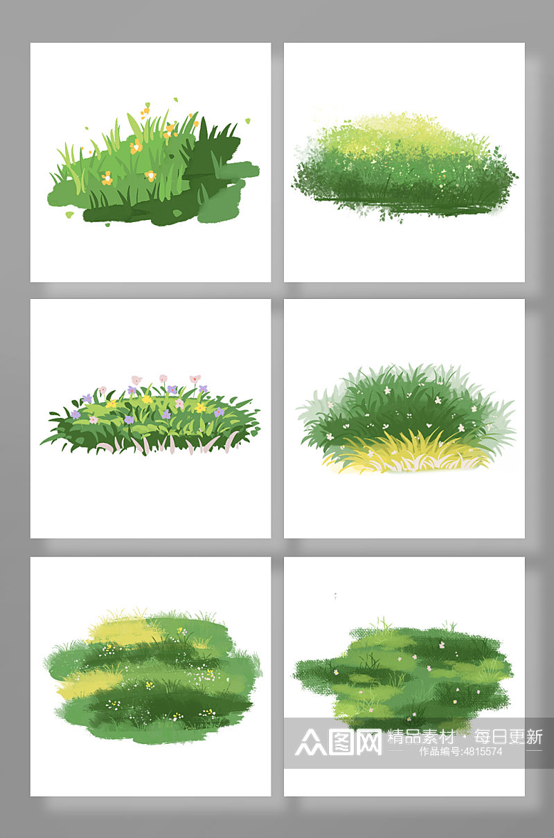 手绘绿色草丛草地植物插画元素素材