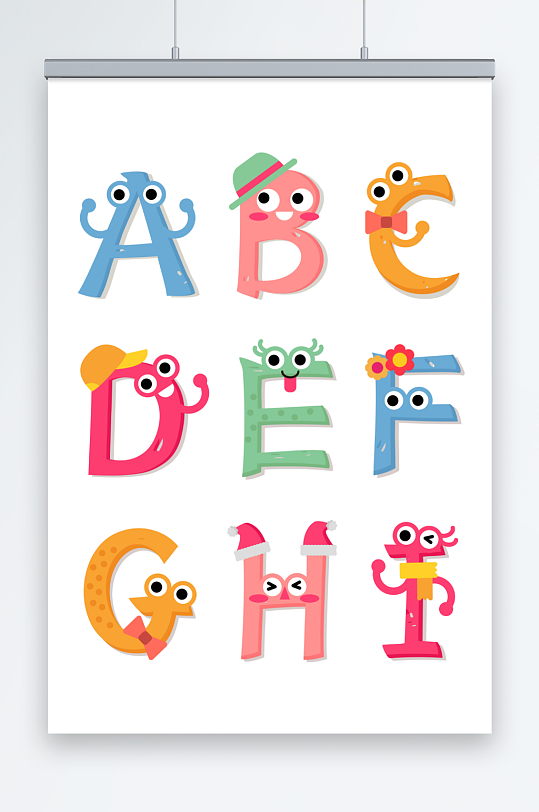 炫彩卡通字母矢量插画元素-众图网