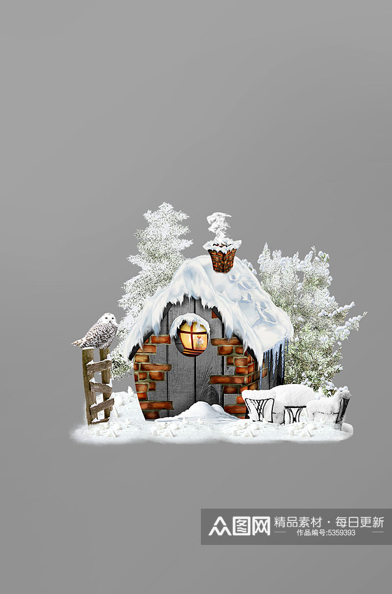 冬天雪景卡通房子免抠素材素材