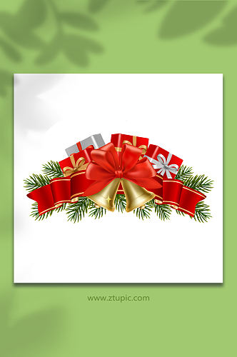 圣诞礼盒金铃铛装饰海报元素PNG免抠