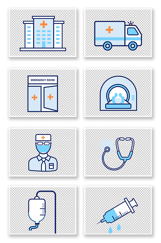 蓝色卡通矢量医疗图标元素插画-众图网