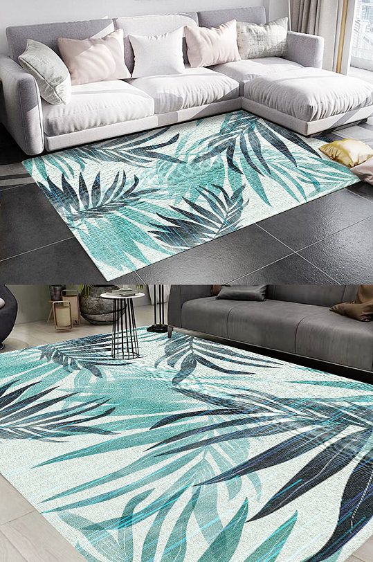 手绘简约北欧植物叶子地毯-众图网